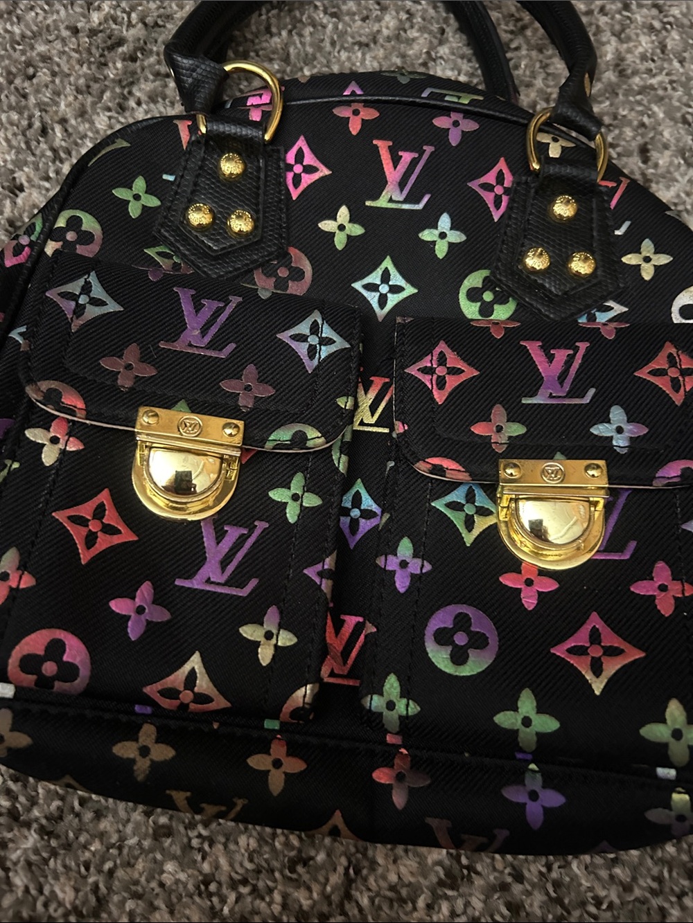 Source Unknown Black Satchel with Multicolor Monogram Print and Gold Hardware - Picture 3 of 5